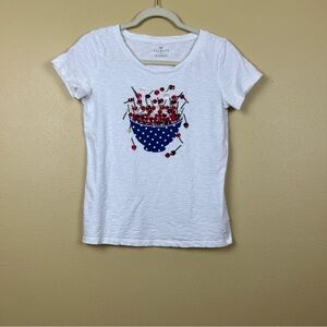 Talbots Tee T shirt Cotton Beaded Embroidered White Size XS